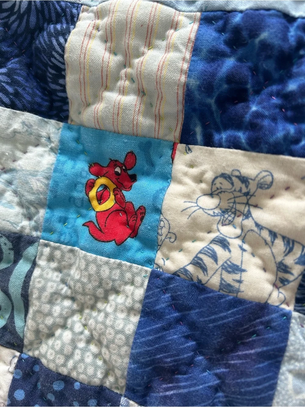 Hand stitched Blue Patchwork Baby Quilt. Size 37”x37”. Freshly laundered, ready